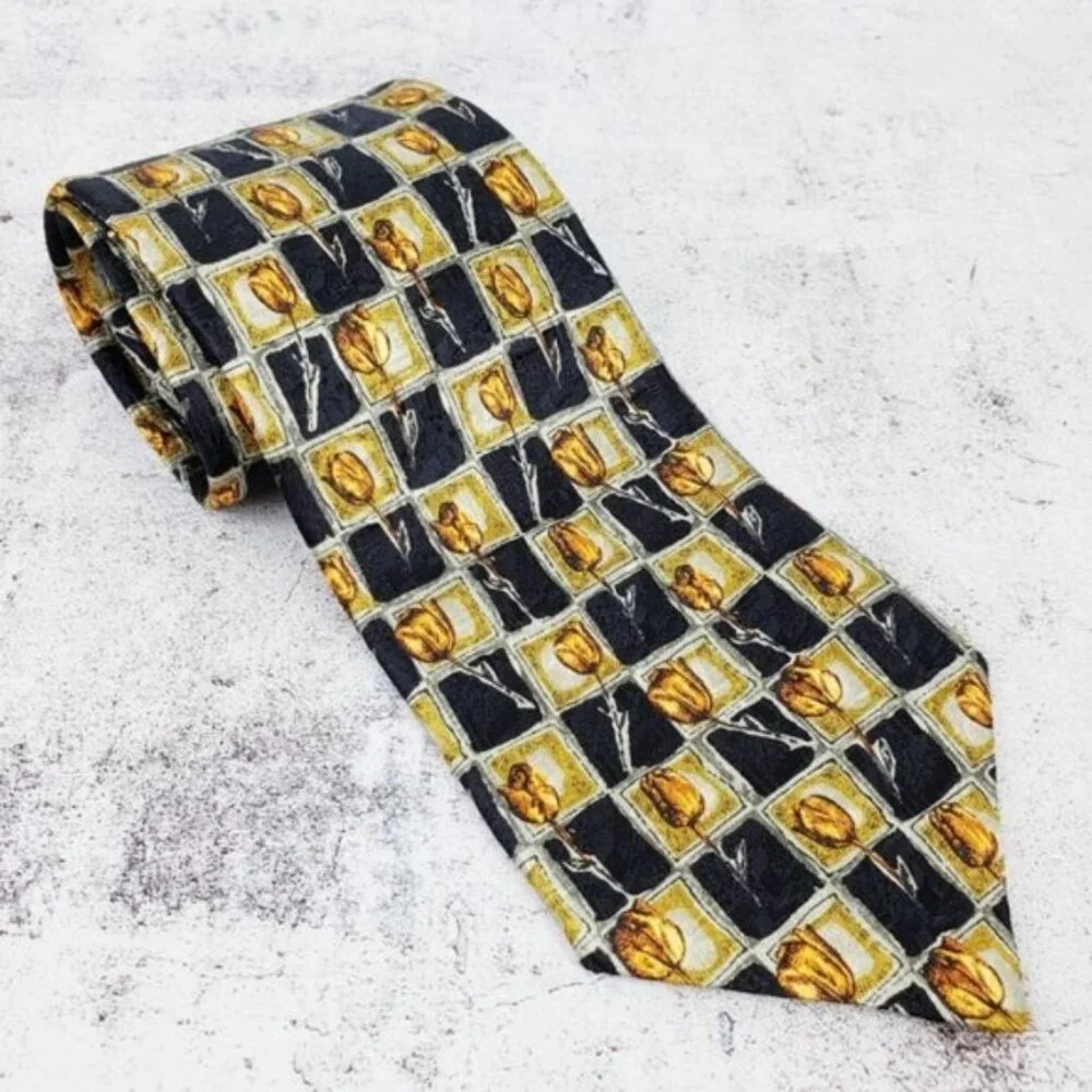 Ermenegildo Zegna 100% Silk Men's Tie Italy Tulip Novelty Print
